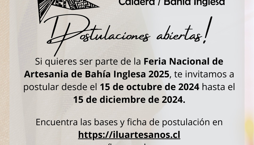 Convocatoria abierta: Feria Nacional de Artesanía de Bahía Inglesa 2025