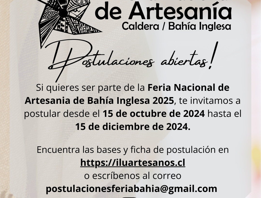 Convocatoria abierta: Feria Nacional de Artesanía de Bahía Inglesa 2025