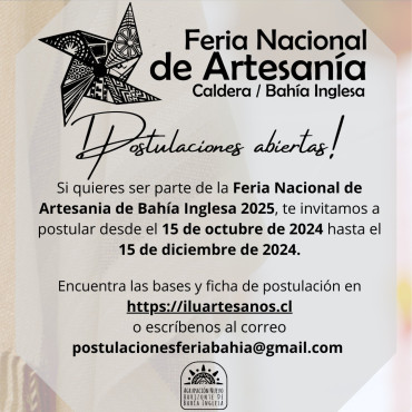 Convocatoria abierta: Feria Nacional de Artesanía de Bahía Inglesa 2025