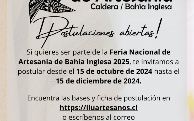 Convocatoria abierta: Feria Nacional de Artesanía de Bahía Inglesa 2025
